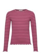 Striped Long Sleeves T-Shirt Tops T-shirts Long-sleeved T-Skjorte Pink Mango