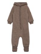 Wool Baby Suit W. Hood Outerwear Fleece Outerwear Fleece Suits Brown Mikk-line