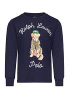 Dog-Print Cotton Long-Sleeve Tee Tops T-shirts Long-sleeved T-Skjorte Navy Ralph Lauren Kids