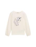 Special Artwork Longsleeve Tops T-shirts Long-sleeved T-Skjorte Cream Tom Tailor