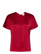 Hammered Satin V Neck Ss Blouse Tops Blouses Short-sleeved Red Calvin Klein