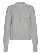 Ck Intarsia Loose Sweater Tops Knitwear Jumpers Grey Calvin Klein Jeans