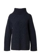 Emma Wool Blend Cable Knitted Roll Neck Tops Knitwear Turtleneck Navy Lexington Clothing