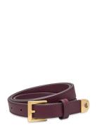 Pebbled Leather Skinny Belt Bælte Burgundy Lauren Ralph Lauren