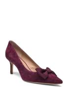 Lanette Bow-Trim Suede Pump Shoes Boots Ankle Boots Ankle Boots Flat Heel Burgundy Lauren Ralph Lauren