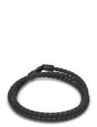 Men's Black Wrap-Around Leather Bracelet Armbånd Smykker Black Nialaya