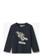 T-Shirt L/S Holger Tops T-shirts Long-sleeved T-Skjorte Navy Wheat