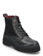 Nautical Melton Leather Lace-Up Shoes Boots Ankle Boots Ankle Boots Flat Heel Black Tommy Hilfiger