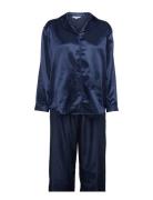 Satin Long Sleeve Pyjamas Pyjamas Nattøj Blue Lady Avenue