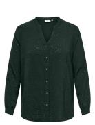 Carjosee Metta Life L/S V-Neck Shirt Wvn Tops Shirts Long-sleeved Green ONLY Carmakoma