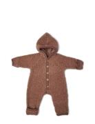 Jumpsuit Bouclé Merino Wool W. Buttons And Hoodie Jumpsuit Brown Smallstuff