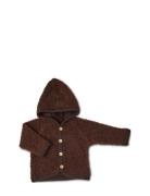 Cardigan Bouclé Merino Wool W. Buttons And Hoodie Outerwear Fleece Outerwear Fleece Jackets Brown Smallstuff