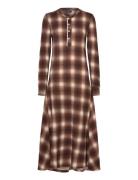 Plaid Waffle-Knit Henley Dress Maxikjole Festkjole Brown Polo Ralph Lauren