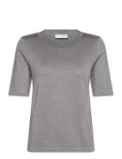 Slflura Lurex 2/4 Knit O-Neck Tops Shirts Short-sleeved Grey Selected Femme