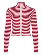 Cropped Knitted Zip Cardigan Tops Knitwear Cardigans Red Monki