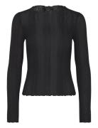 Ribbed Long Sleeve Lettuce Hem Top Tops T-shirts & Tops Long-sleeved Black Monki