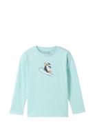 Printed Longsleeve Tops T-shirts Long-sleeved T-Skjorte Blue Tom Tailor