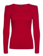 Stretch Cotton Ribbed Puff-Sleeve Tee Tops T-shirts & Tops Long-sleeved Red Lauren Ralph Lauren