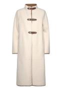 Buckle-Trim Faux-Shearling Mockneck Coat Outerwear Coats Winter Coats Cream Lauren Ralph Lauren