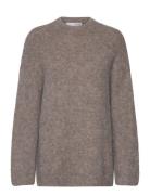 Slfgabella Ls Knit O-Neck Camp Tops Knitwear Jumpers Grey Selected Femme