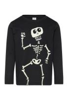 Top Ls Skeleton Glow In The Da Tops T-shirts Long-sleeved T-Skjorte Black Lindex