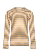 T-Shirt L/S Modal Striped Tops T-shirts Long-sleeved T-Skjorte Beige Petit Piao