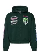 Boxy Graphic Zip Hoodie Tops Sweatshirts & Hoodies Hoodies Green Weekday