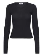 Sheer Rib Long Sleeve Top Tops T-shirts & Tops Long-sleeved Black Weekday