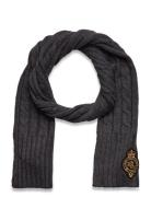 Crest-Patch Cable-Knit Scarf Accessories Scarves Winter Scarves Grey Lauren Ralph Lauren