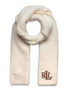 Leather-Trim Rib-Knit Wool-Blend Scarf Accessories Scarves Winter Scarves Cream Lauren Ralph Lauren