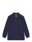 Cotton Mesh Long-Sleeve Polo Shirt Tops T-shirts Polo Shirts Long-sleeved Polo Shirts Blue Ralph Lauren Kids