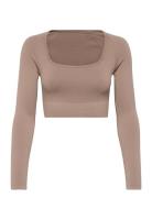 Luxe Seamless Crop Long Sleeve Sport Crop Tops Long-sleeved Crop Tops Beige Aim´n