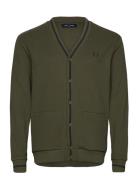 Tipped Pique Texture Cardigan Tops Knitwear Cardigans Khaki Green Fred Perry