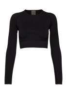 Ribbed Seamless Crop Long Sleeve Sport Crop Tops Long-sleeved Crop Tops Black Aim´n