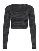 Trainicons Training Jacquard Crop Long-Sleeve Top Sport Crop Tops Long-sleeved Crop Tops Black Adidas Performance