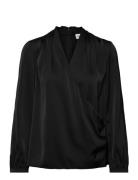 Satin Shine Ls V Neck Blouse Designers Blouses Long-sleeved Black Calvin Klein