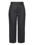 Pinstripe Pleated Linen Cropped Pant Bottoms Trousers Capri Trousers Black Lauren Ralph Lauren