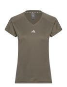 Aeroready Train Essentials Minimal Branding V-Neck T-Shirt Sport Women Sport Clothing Sports Tops & T-shirts Sport T-Skjorte Khaki Green Adidas Performance