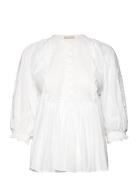 Cotton Slub Embroidery Blouse Designers Blouses Short-sleeved White By Ti Mo