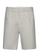 Linton Pleat Short Stripe Ecru Designers Shorts Chinos Shorts White Wax London