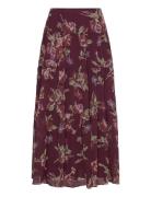 Floral Crinkle Georgette Tiered Skirt Skirts Knee-length & Midi Skirts Burgundy Lauren Ralph Lauren