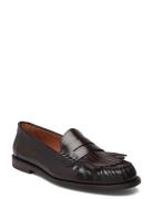 Ashtyn Fringe-Trim Calfskin Loafer Shoes Flat Loafers Brown Polo Ralph Lauren