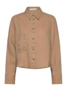 100% Cropped Linen Shirt Tops Shirts Linen Shirts Brown Mango