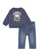 Levi's® Toddler Mountain Crewneck And Denim Pants Set Sets Sets With Long-sleeved T-shirt Blue Levi's