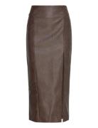 Dante Vegan Leather Midi Skirt Skirts Knee-length & Midi Skirts Brown Bardot