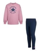 Converse Crewneck And Leggings Set Sets Sets With Long-sleeved T-shirt Pink Converse