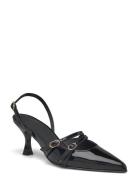 Joelle Onix Black Leather Pumps Shoes Sling Backs Heeled Slingbacks Black ALOHAS