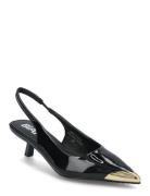 Biakristin Kitten Heel Slingback Metal Toecap Patent Shoes Sling Backs Heeled Slingbacks Black Bianco