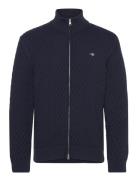 Textured Cotton Zip Cardigan Tops Knitwear Cardigans Navy GANT