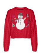 Vmsnowman Cable Ls Short Pullover Xmas Tops Knitwear Jumpers Red Vero Moda